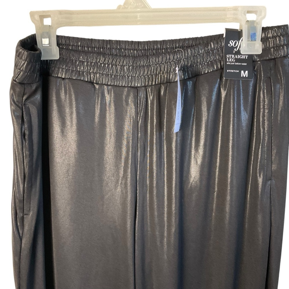 NY&C Black Shiny Soft Pants Straight Leg Stretch Size M NWT - Picture 2 of 10